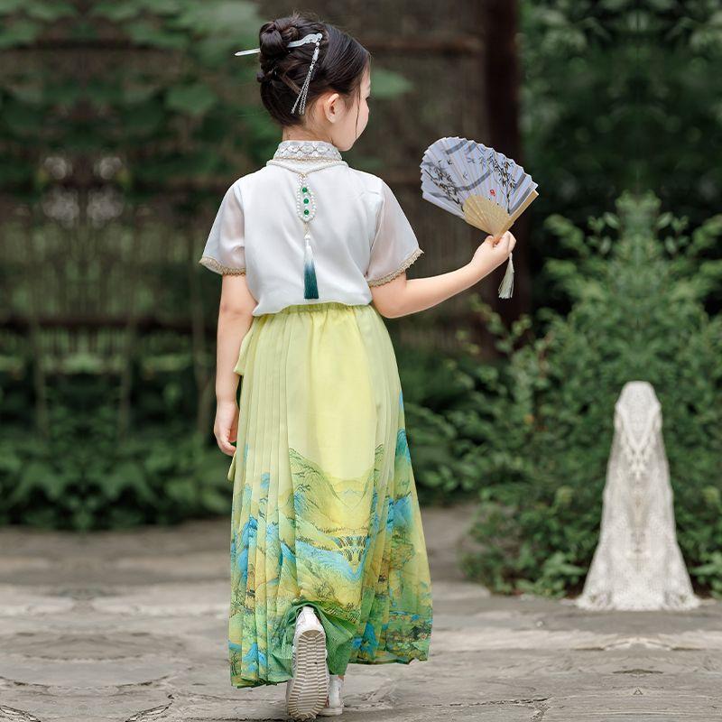 SHUANGYAN Cô gái ngựa mặt váy phù hợp với trẻ em Hán phục cổ trang nửa người váy cô gái nhỏ Trung Quốc phong cách mùa hè mỏng Đường trang phục Minh chế