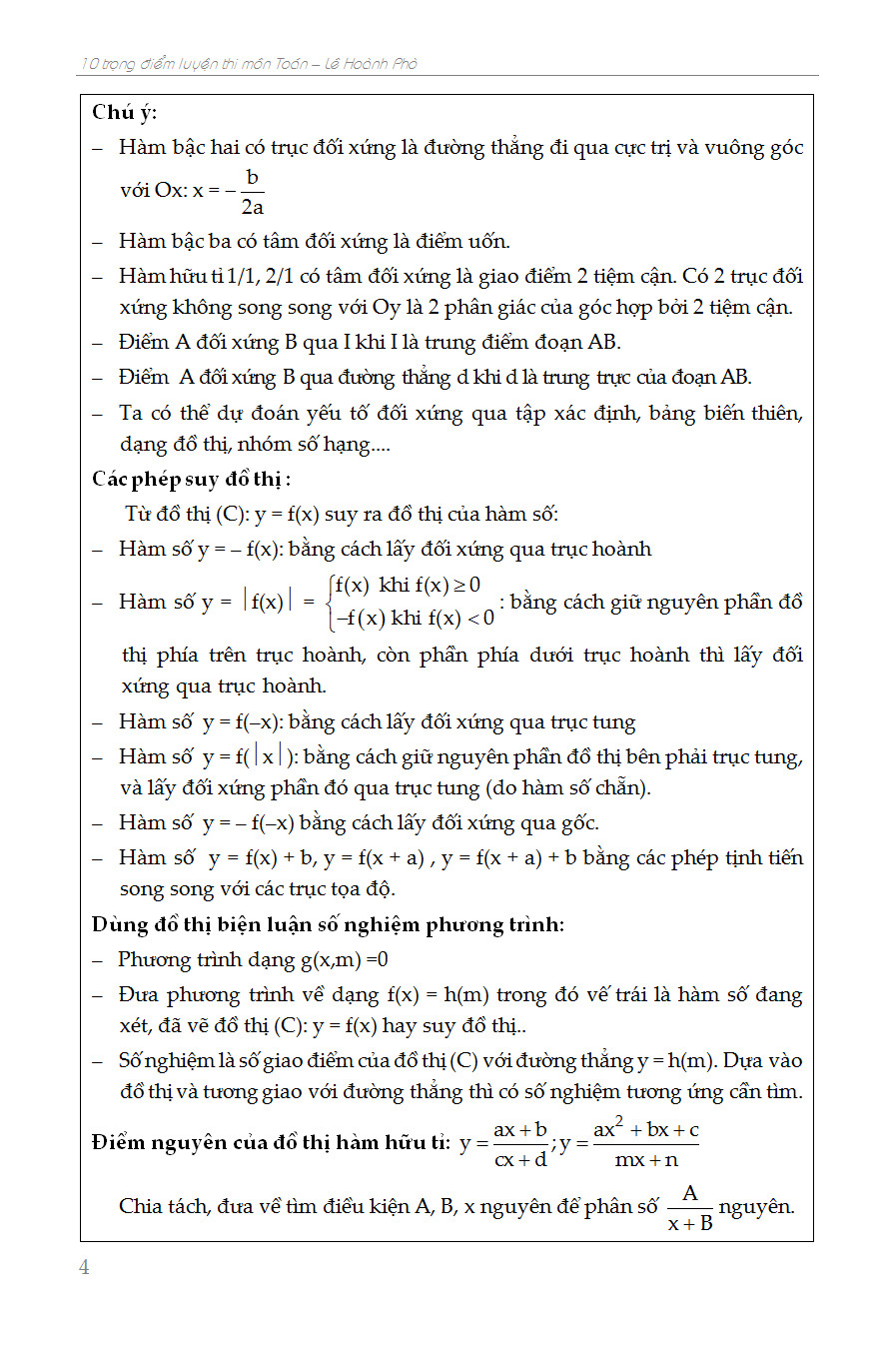 10 Trọng Điểm Luyện Thi THPT Quốc Gia Môn Toán _KV