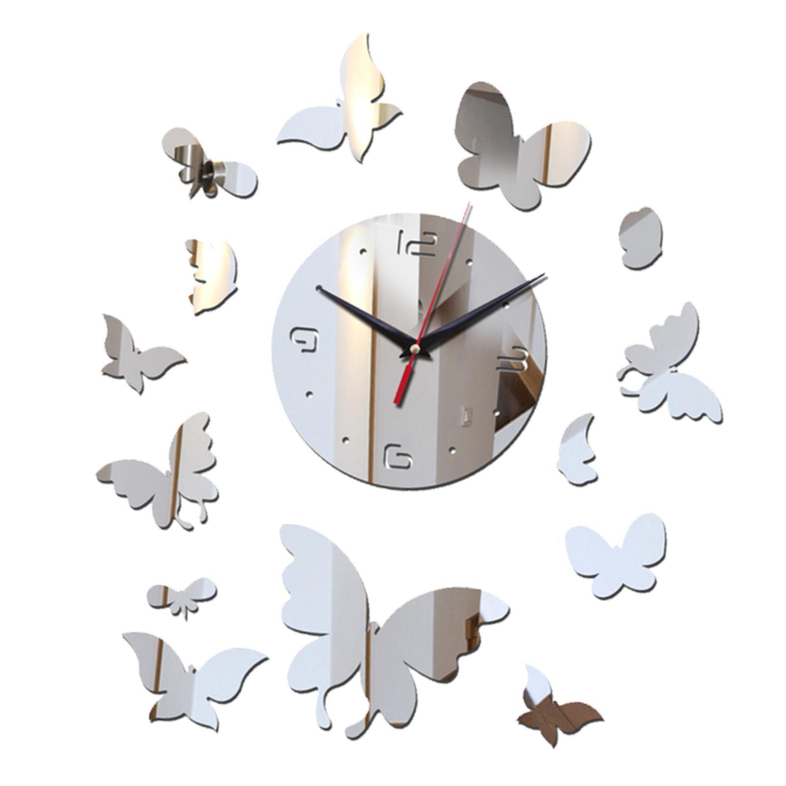 Modern Wall Clock Geometric Mute DIY Mirror Acrylic for Office Home