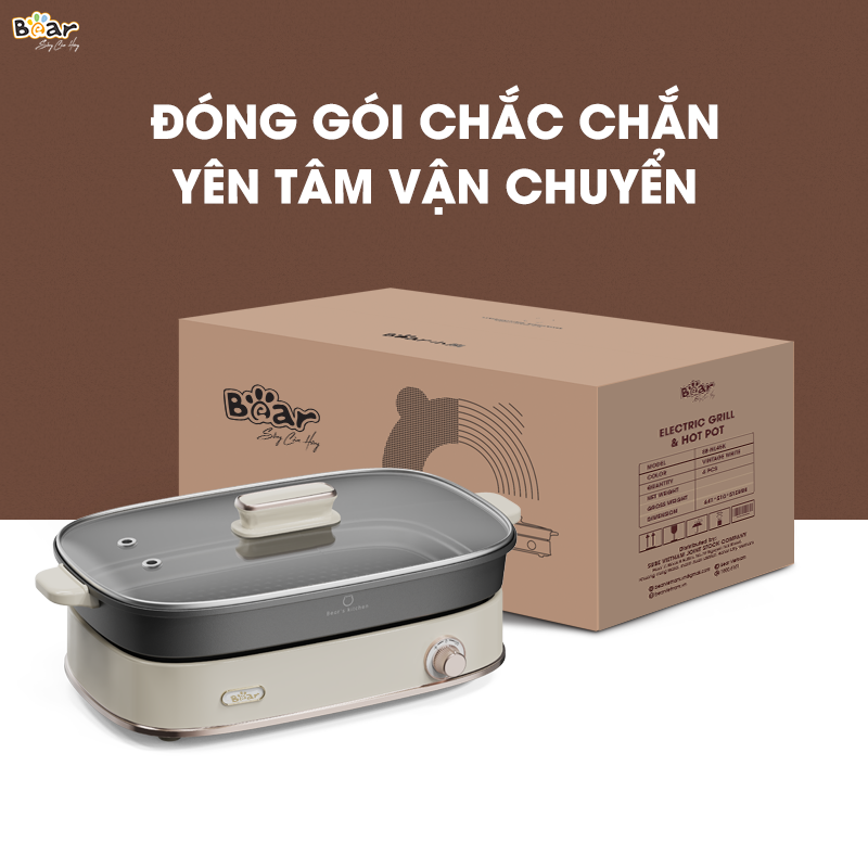 Nồi Lẩu Đa Năng Bear 4,5L 6 Chức Năng Nấu Tiết Kiệm Điện Chống Dính Cao Cấp Chiên Nướng Lẩu Nấu Hầm Ninh SB-NL45K HÀNG CHÍNH HÃNG