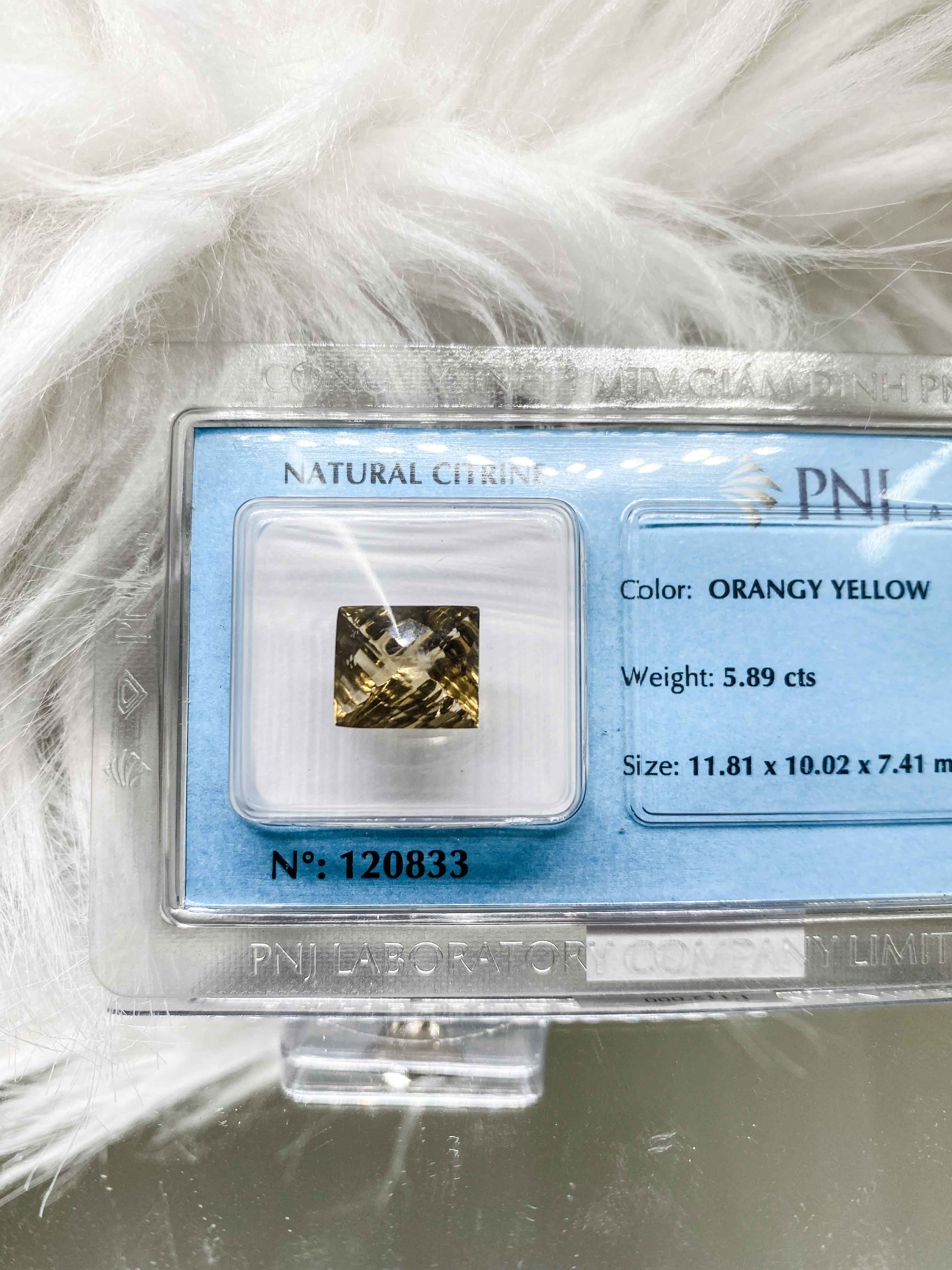 Viên citrine thạch anh vàng chanh chữ nhật giác lưới 5.89ct 120833