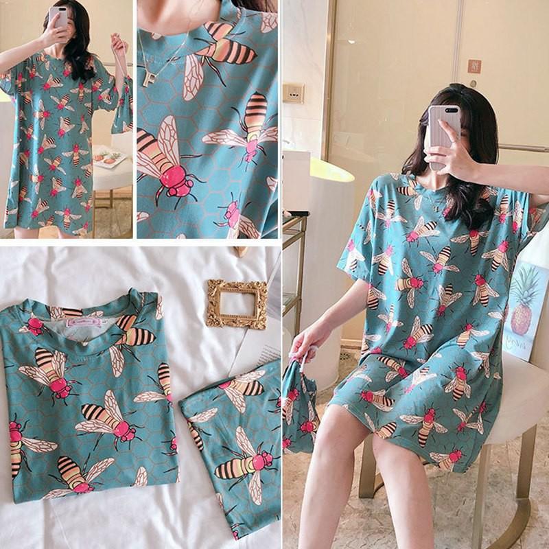 Đầm Ngủ Ngắn Tay Dáng Rộng Xinh Xắn Dành Cho Nữ