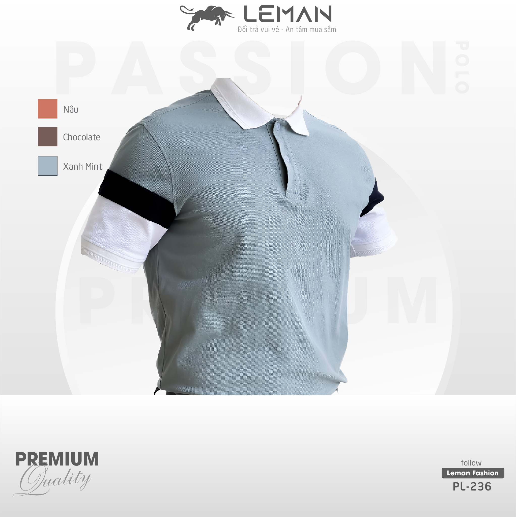 Áo thun polo nam Leman PL236 Vải Cotton Pique cao cấp Regular form