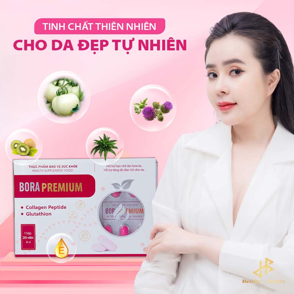 Viên uống trẻ hóa và trắng da Bora Premium hộp 20 viên