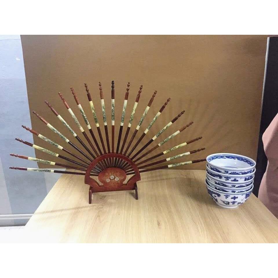 Bộ Đũa Thờ 10 Đôi Phong Thủy Gỗ Hương Khảm Hoa Văn