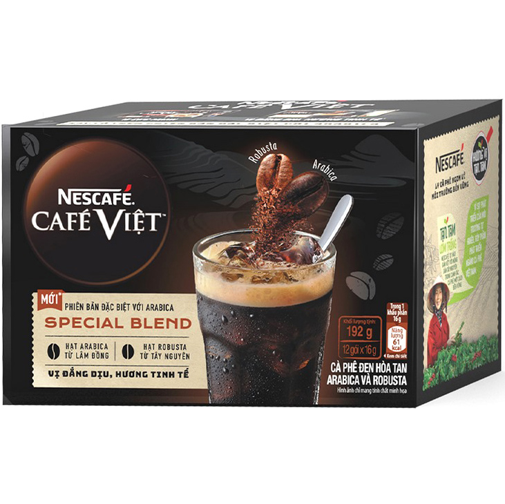 Cà Phê Đen Hòa Tan Arabica Và Robusta Nescafé Café Việt Special Blend (Hộp 12 Gói x 16g)