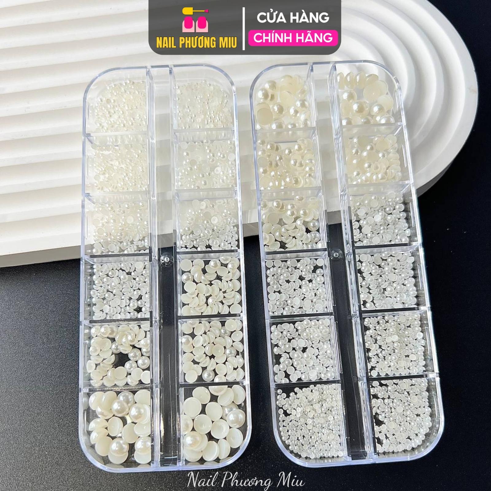 Khay Ngọc Tròn Hạt Trai Nửa Mix Trắng Ngà Làm Nail, Khay Nhựa 12 Ô Chia Nhiều Size Trang Trí Móng Tay Chân Làm Móng Chuyên Nghiệp Nữ Women