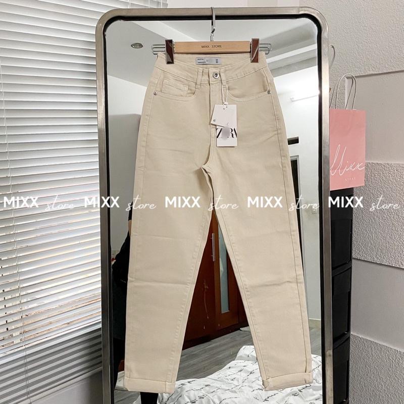 Quần jean nữ Baggy Kem lưng cao chất giãn nhẹ thoải mái phom trẻ trung