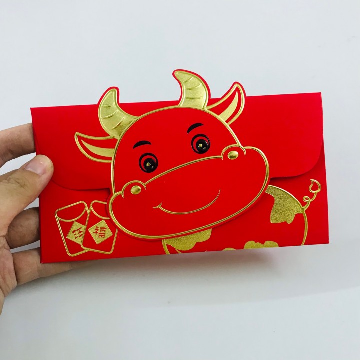 Set 3 bao lì xì con trâu 3D cute nhũ vàng (Mẫu 2), dùng để đựng thiệp chúc, tiền lì xì, mừng tuổi dễ thương và ý nghĩa - TMT Collection - SP005142