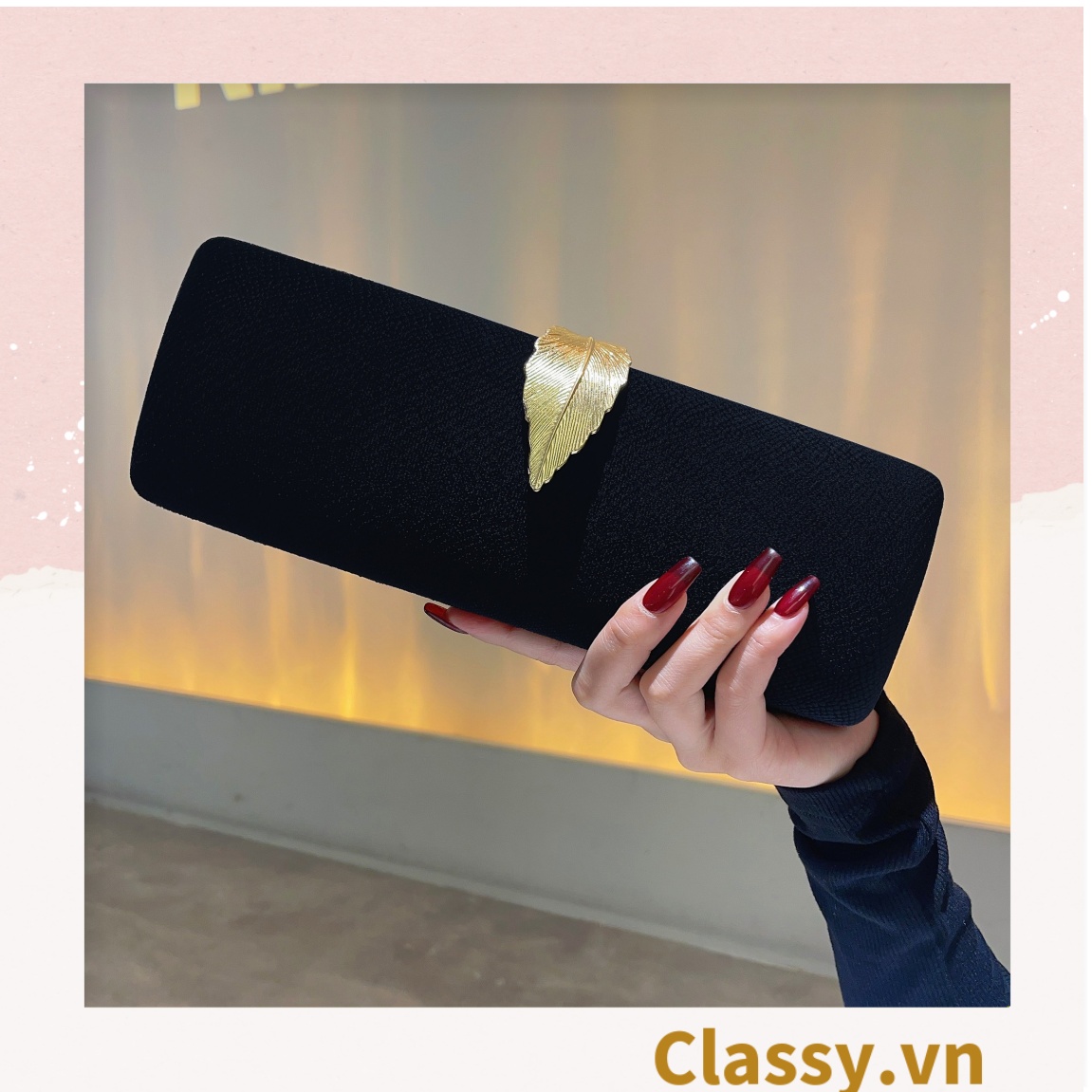 Cốp da rắn - Clutch da rắn khóa hình chiếc lá đi tiệc siêu sang Dài 25 X rộng 8 CM, đựng vừa điện thoại, son môi