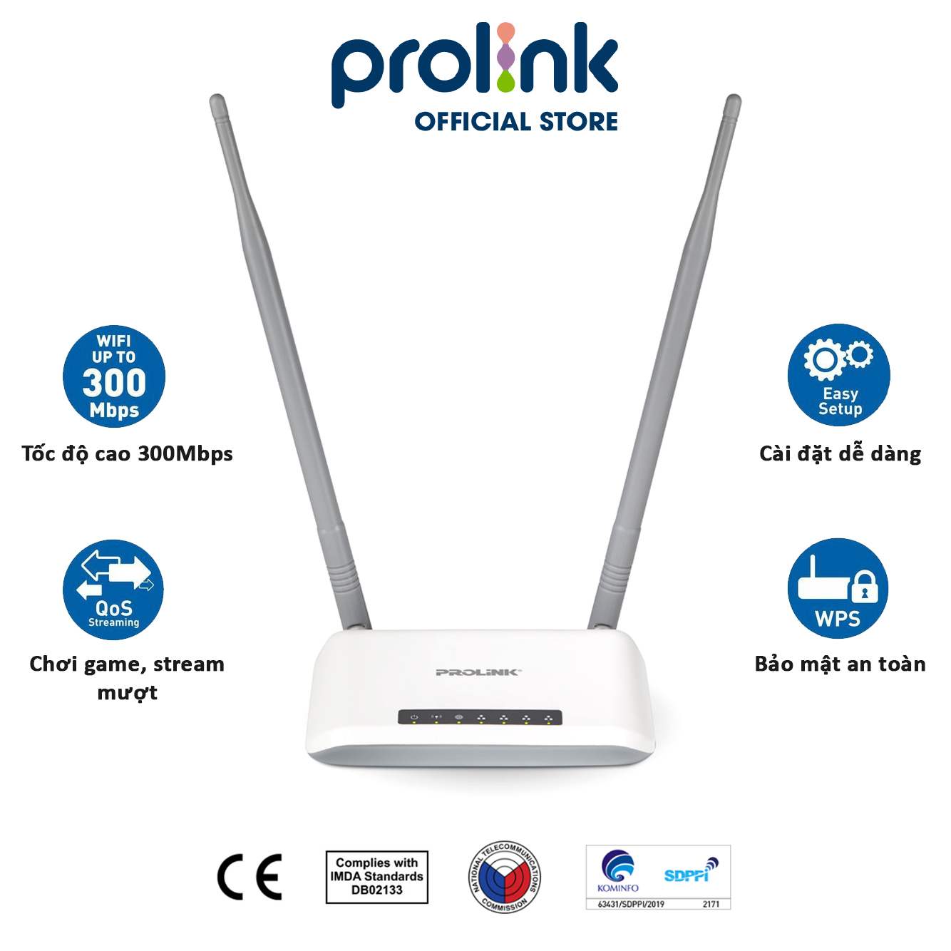 Bộ phát Wifi PROLiNK PRN3009 chuẩn N 300Mbs, râu kép phát sóng khỏe - Wireless Rounter dành cho gia đình (Hàng chính hãng)