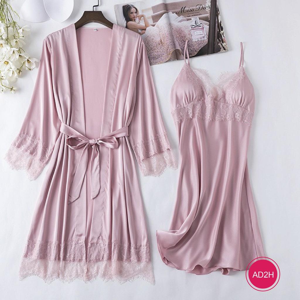 Sét choàng ngủ 2 món, Áo + Váy chất lụa satin cao cấp Xavia - AD2