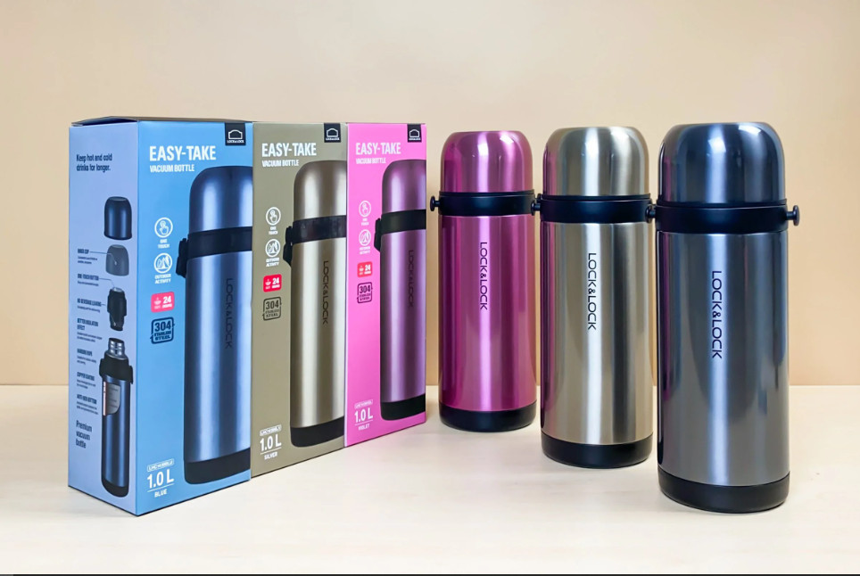 Bình giữ nhiệt Easy Take LocknLock LHC1439 dung tích 1000ml - thép không gỉ, dây xách - Hàng chính hãng