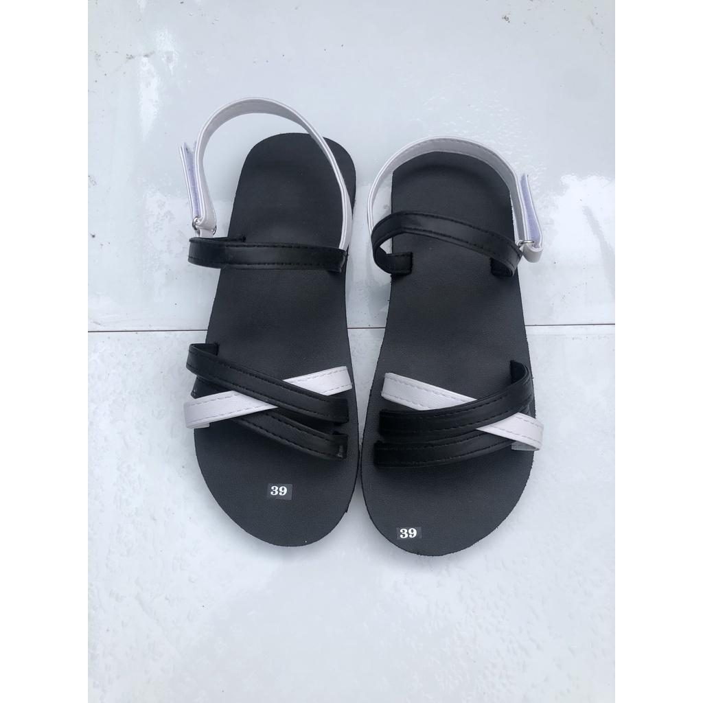 Xăng đan nữ đế đen quai đen phối trắng size từ 34 đến 42