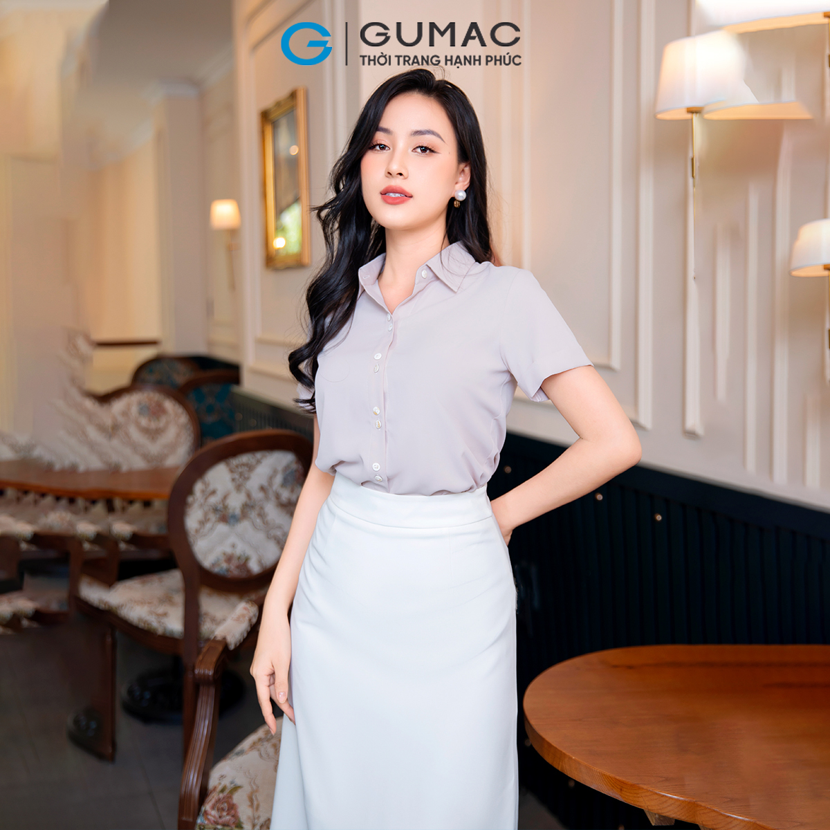Áo sơ mi nữ lai lật vải luạ mềm mát công sở đi tiệc sang trọng thời trang GUMAC AD09011