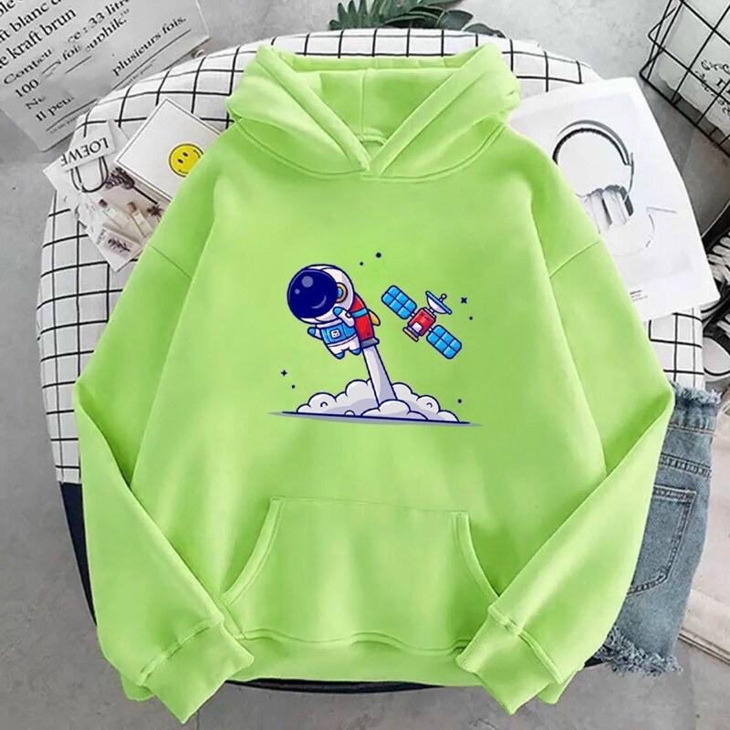 Áo khoác hoodie nam nữ in phi hành gia máy bay, nón 2 lớp