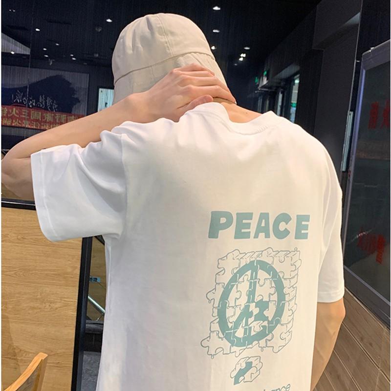 Hình ảnh Áo thun nam nữ unisex tay lỡ PEACE phông form rộng teen cổ tròn oversize cotton giá rẻ basic đen trắng tee pull 