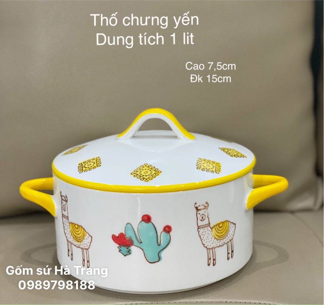 Thố chưng yến dung tích 1 lít gốm sứ cao cấp hoạ tiết lạc đà siêu xinh