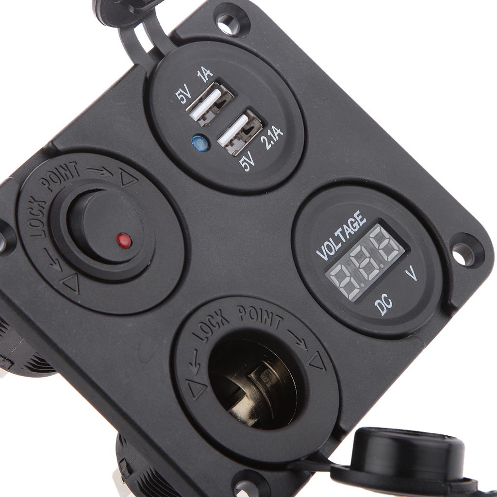 4 in 1 Car Dual USB Power Charger Cigarette Lighter Socket Voltmeter Switch