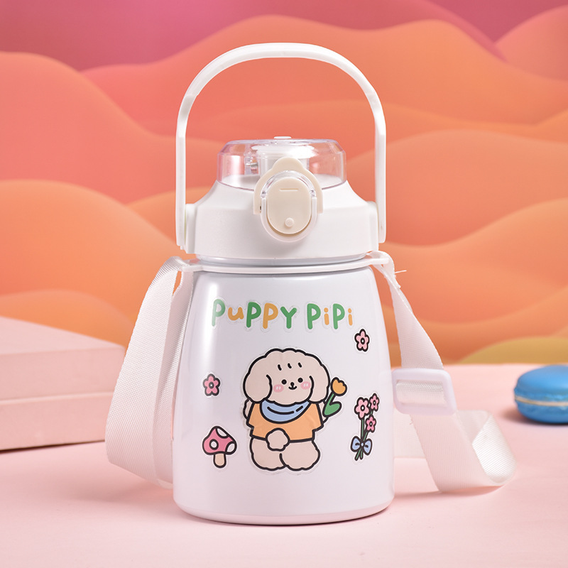 Bình Giữ Nhiệt Cute Có Ống Hút Inox 304 Cao Cấp Dung Tích 1100ml Không Rỉ Giữ Nhiệt 8 Tới 12 Tiếng Tặng Kèm Cọ Rửa Bình