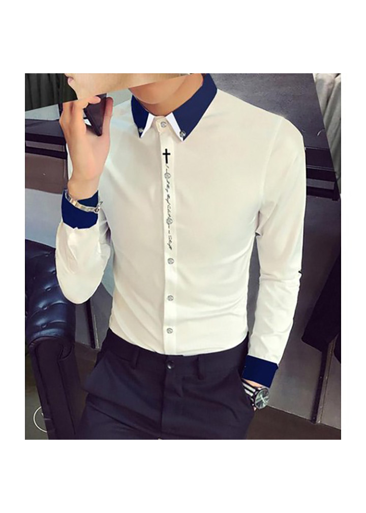 Áo sơ mi nam tay dài họa tiết chữ