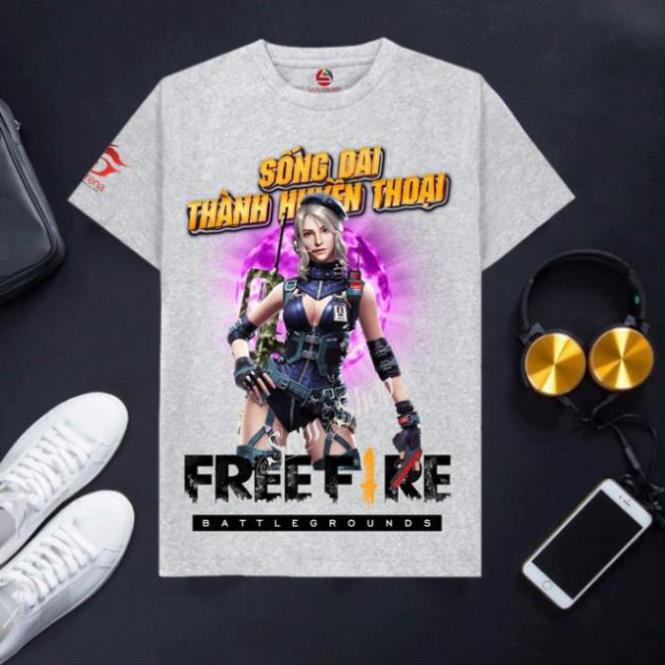 VHL Store Áo thun nam in hình Free Fire cotton màu ghi xám giá rẻ Kla lửa VHL Store