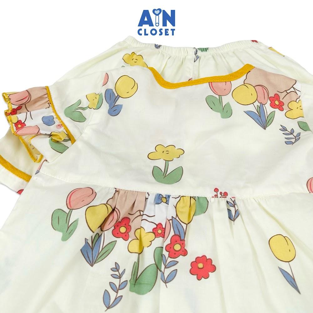 Bộ quần áo Ngắn bé gái họa tiết Nơ Hoa Vàng cotton - AICDBG6XNESH - AIN Closet