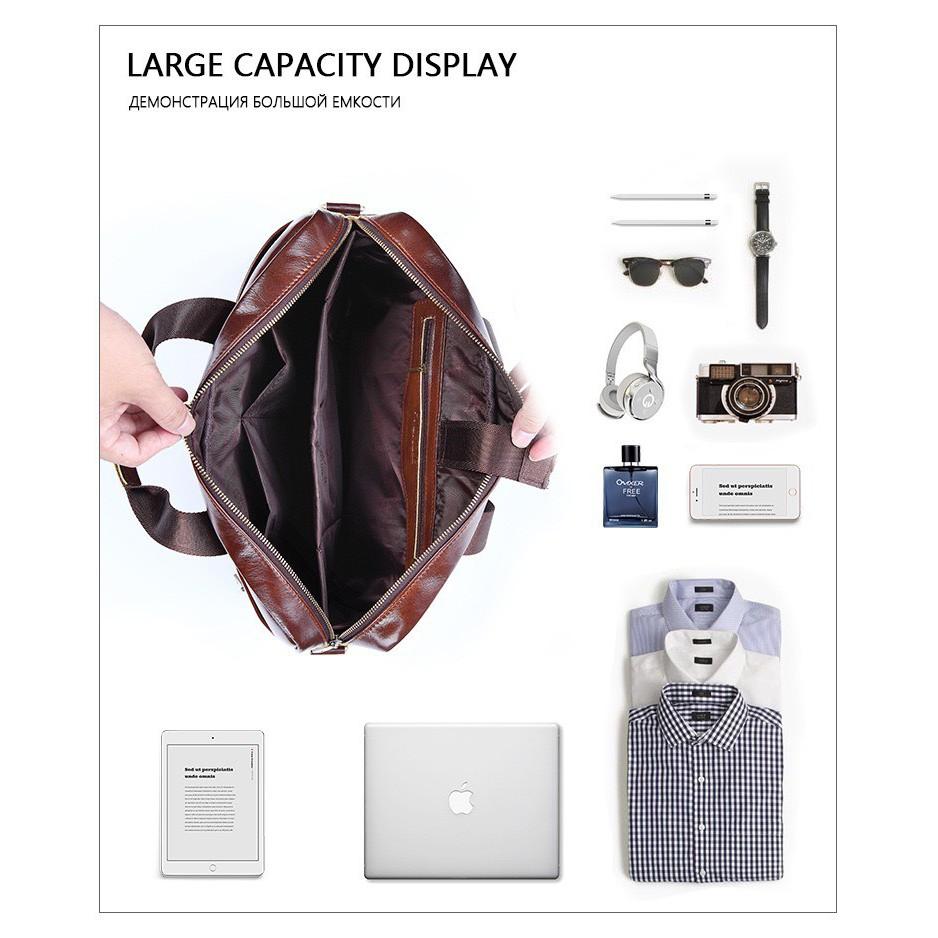 Túi xách cặp da đựng laptop 14 inch da bò công sở PI UNCLE T11 40x28x10cm