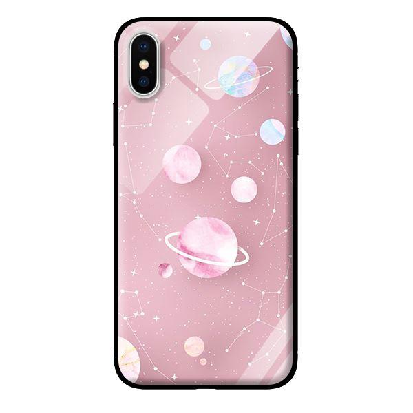 Ốp kính cường lực cho iPhone XS Họa Tiết Nền Hồng - Hàng chính hãng
