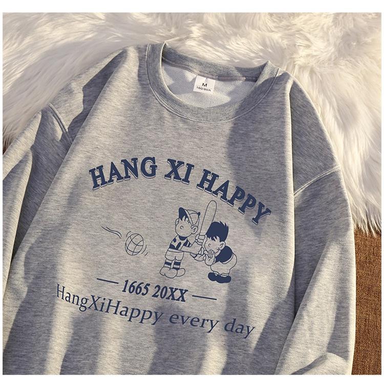 Áo Sweater Cotton Tay Dài Cổ Tròn Dáng Rộng Phong Cách Hàn Quốc Thời Trang Mùa Thu Cho Nam Và Nữ