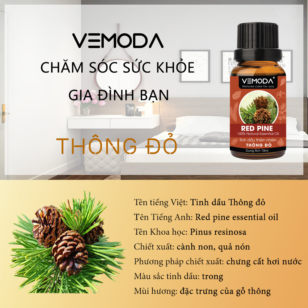 Tinh dầu Thông đỏ nguyên chất Vemoda 10ML giúp thư giãn, an thần, giải cảm, thanh lọc không khí, lưu thông tuần hoàn máu