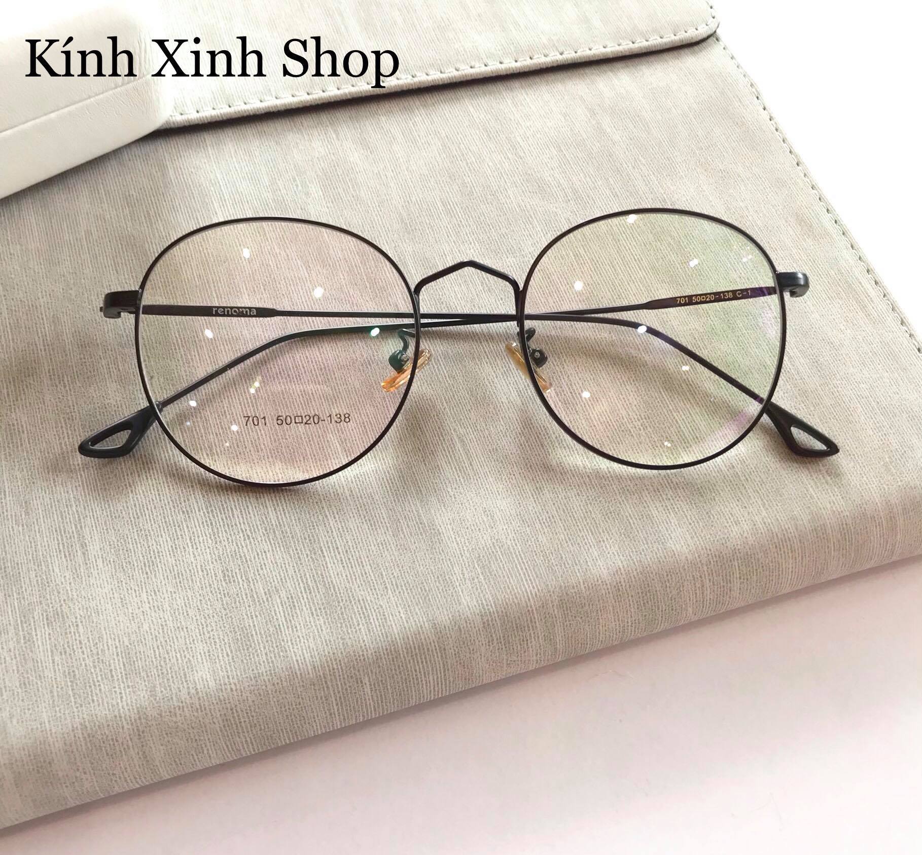 Kính Giả Cận, Gọng Kính Cận Nam Nữ Dáng Tròn Kim Loại Chống Bức Xạ, Ánh Sáng Xanh