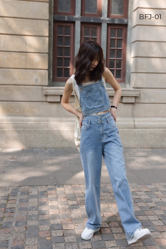 Quần Jeans nữ ống rộng Khoét Eo