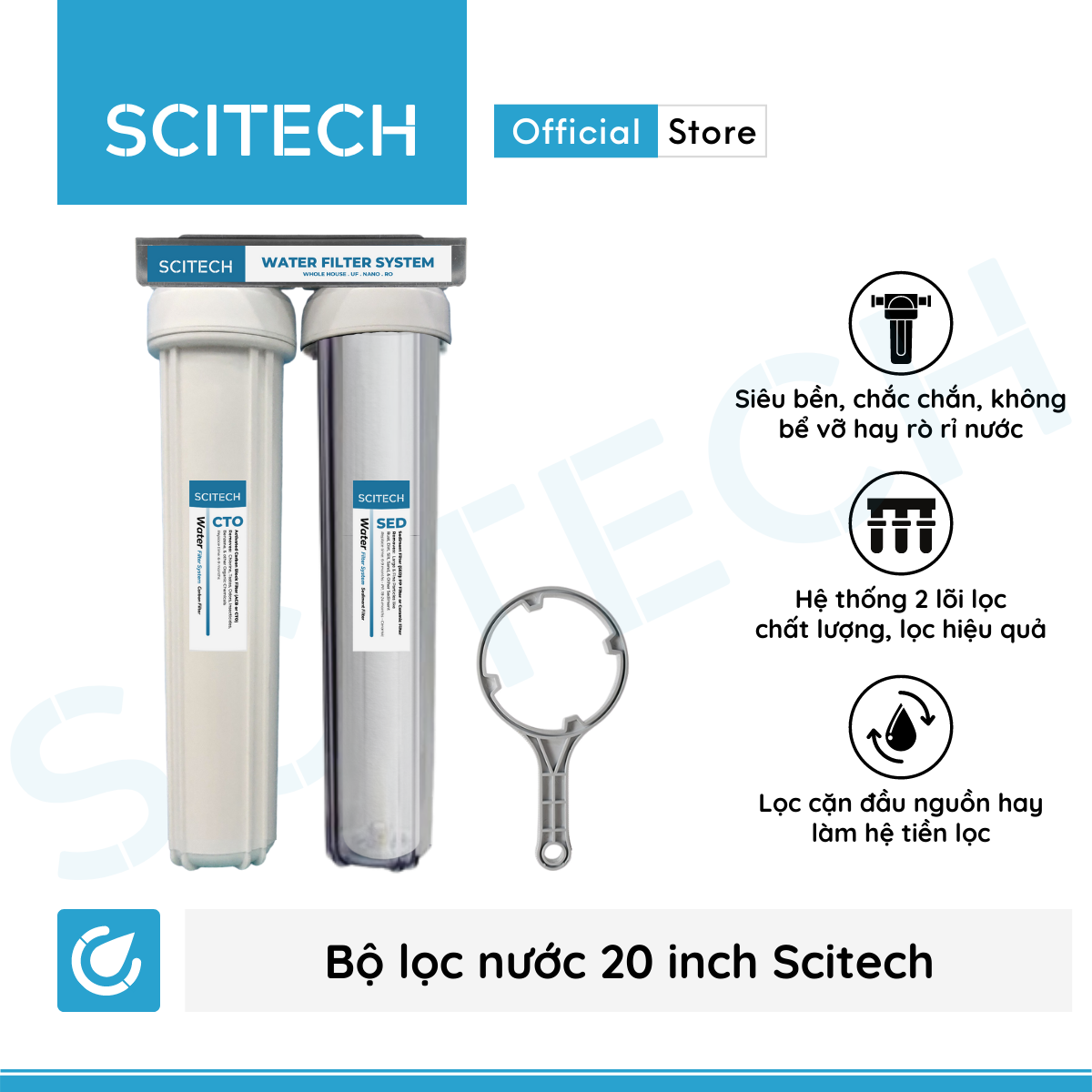 Bộ lọc nước sinh hoạt, bộ đôi lọc thô 20 inch Scitech (2 cấp lọc) - Hàng chính hãng