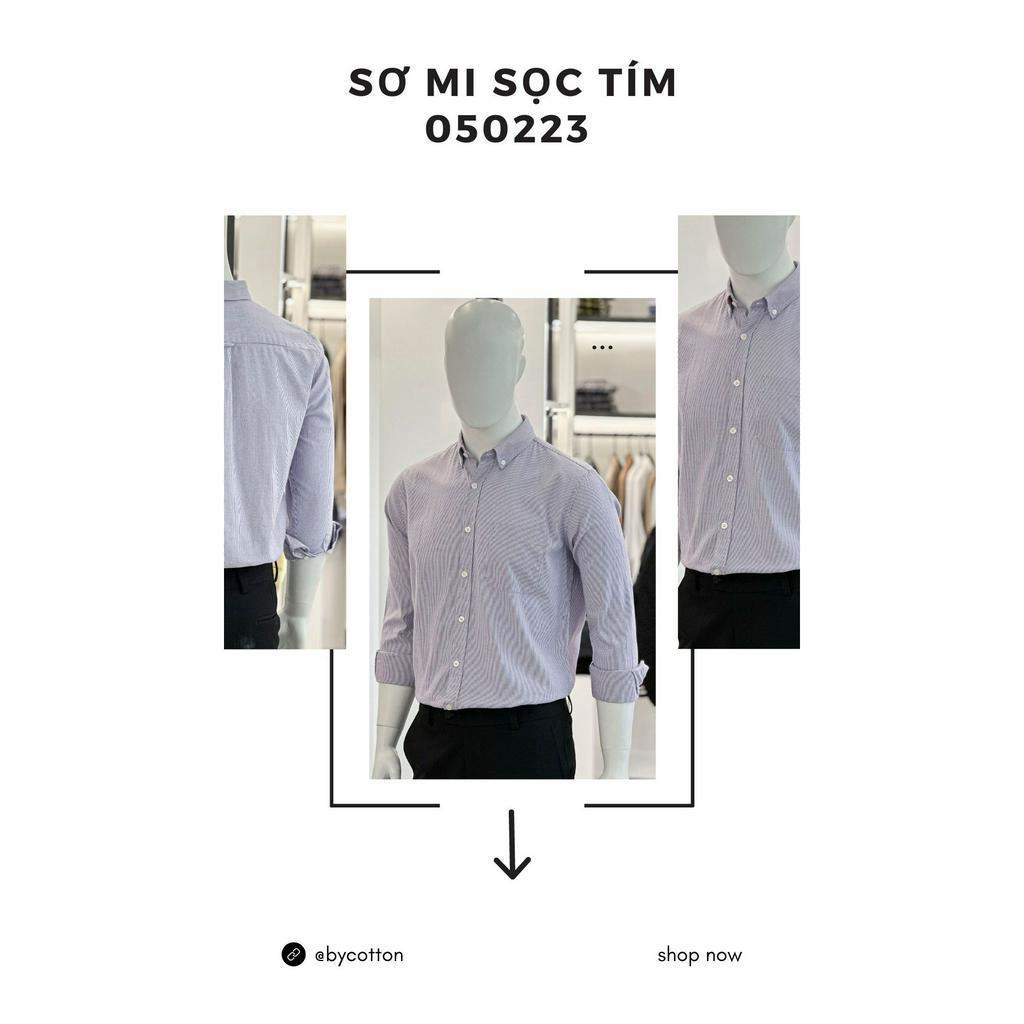 Áo Sơ Mi Nam Dài Tay Phối Sọc BY COTTON Sọc Tím 050223