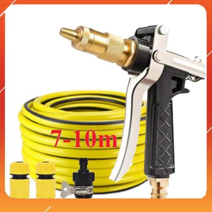 Bộ dây vòi xịt bơm nước tưới rửa , tăng áp 3 lần, loại 7m, 10m 206236 đầu đồng,cút,nối đen