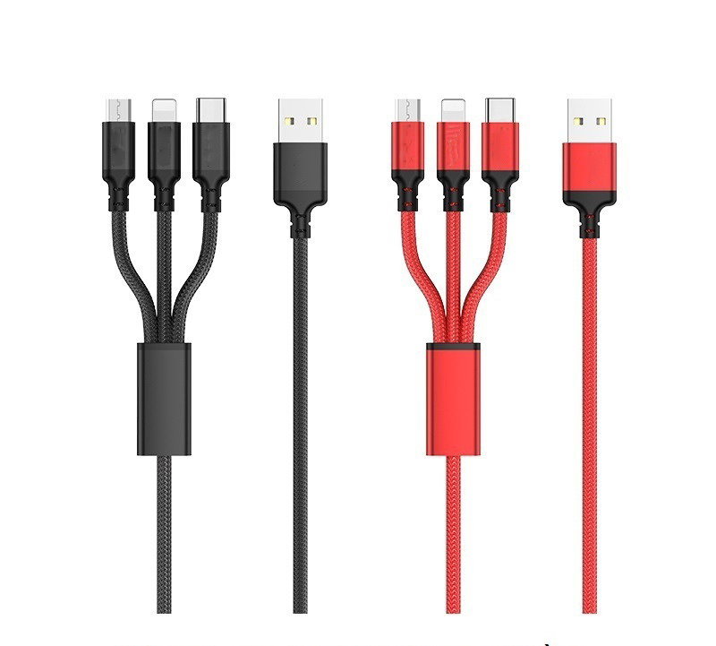 Dây sạc 3 đầu 3 in 1 siêu bền, nhiều cổng sạc: USB micro, type C, lightning cho điện thoại Iphone, Samsung – Dây cáp sạc điện thoại đa năng - CAP0001