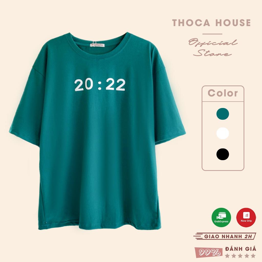 Áo thun cotton cổ tròn in số 20:22 hot trend trắng, đen, xanh THOCA HOUSE unisex, chất vải mềm mại thoải mái