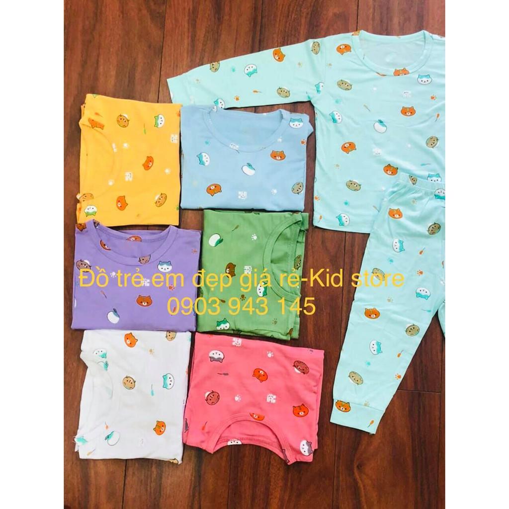 Bộ dài tay lưng thấp cotton thun lạnh Minky mom họa tiết mèo cho bé 6-17kg