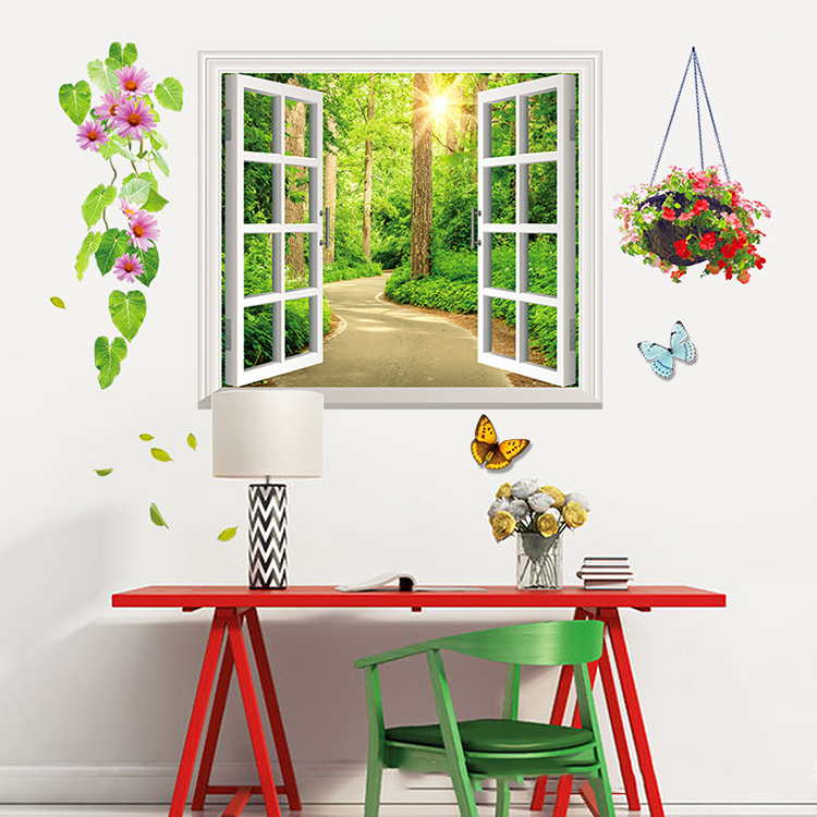 Decal dán tường Cửa sổ con đường xanh