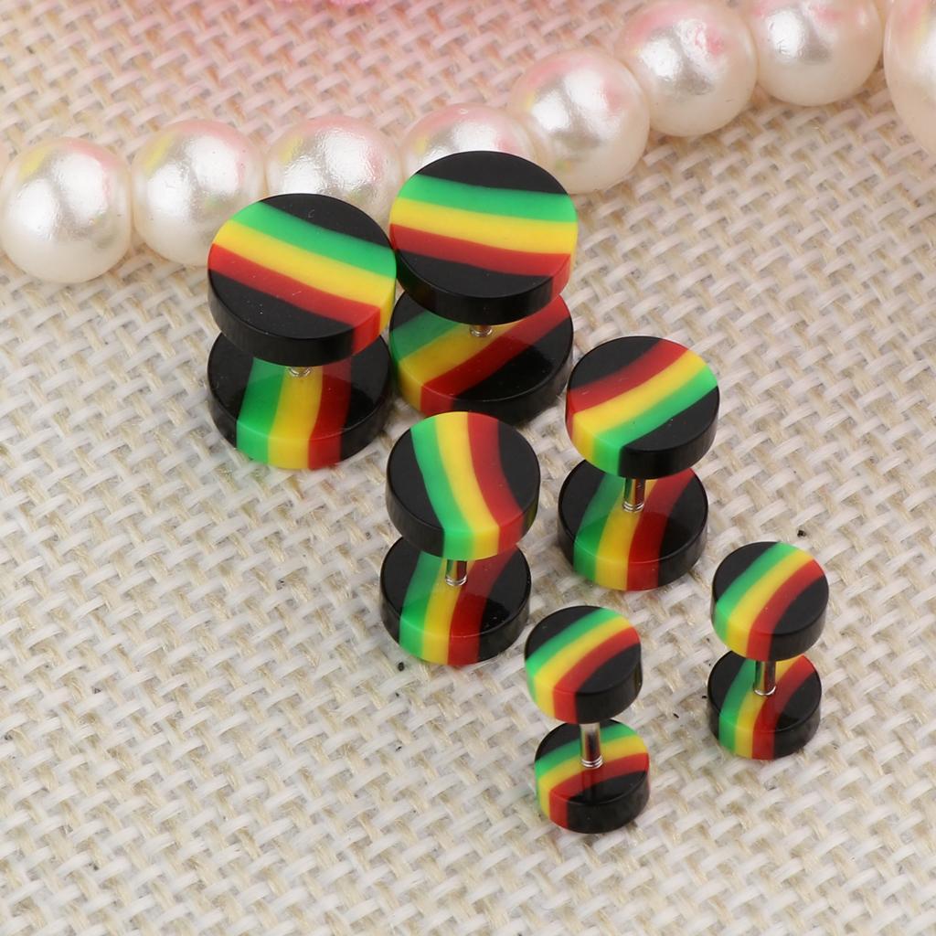 6 Pieces Acrylic Ear Earrings Tunnel Stainless Steel Fake 18g