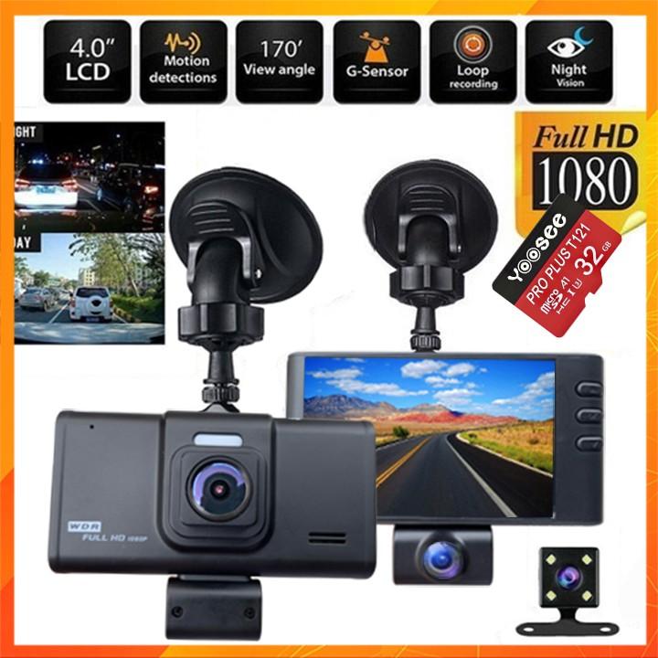 Camera Hành Trình 3 Mắt (Trước Xe, Trong Xe, Sau Xe) HD 2.0mpx 1080p Siêu Nét Dành Cho Các Loại Xe Ô Tô  Kèm Thẻ 64GB