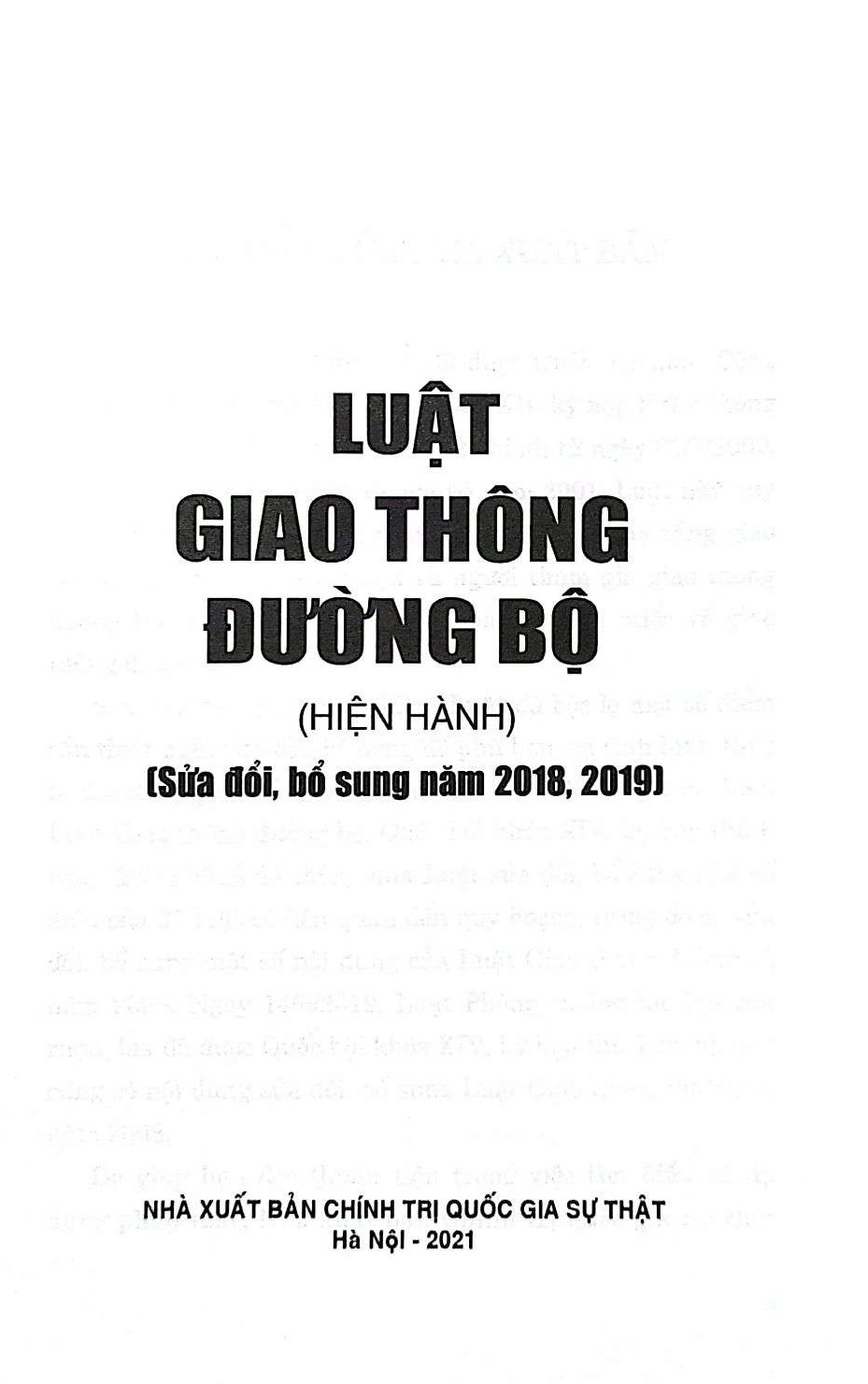 Luật giao thông đường bộ (hiện hành) (sửa đổi, bổ sung năm 2018, 2019)