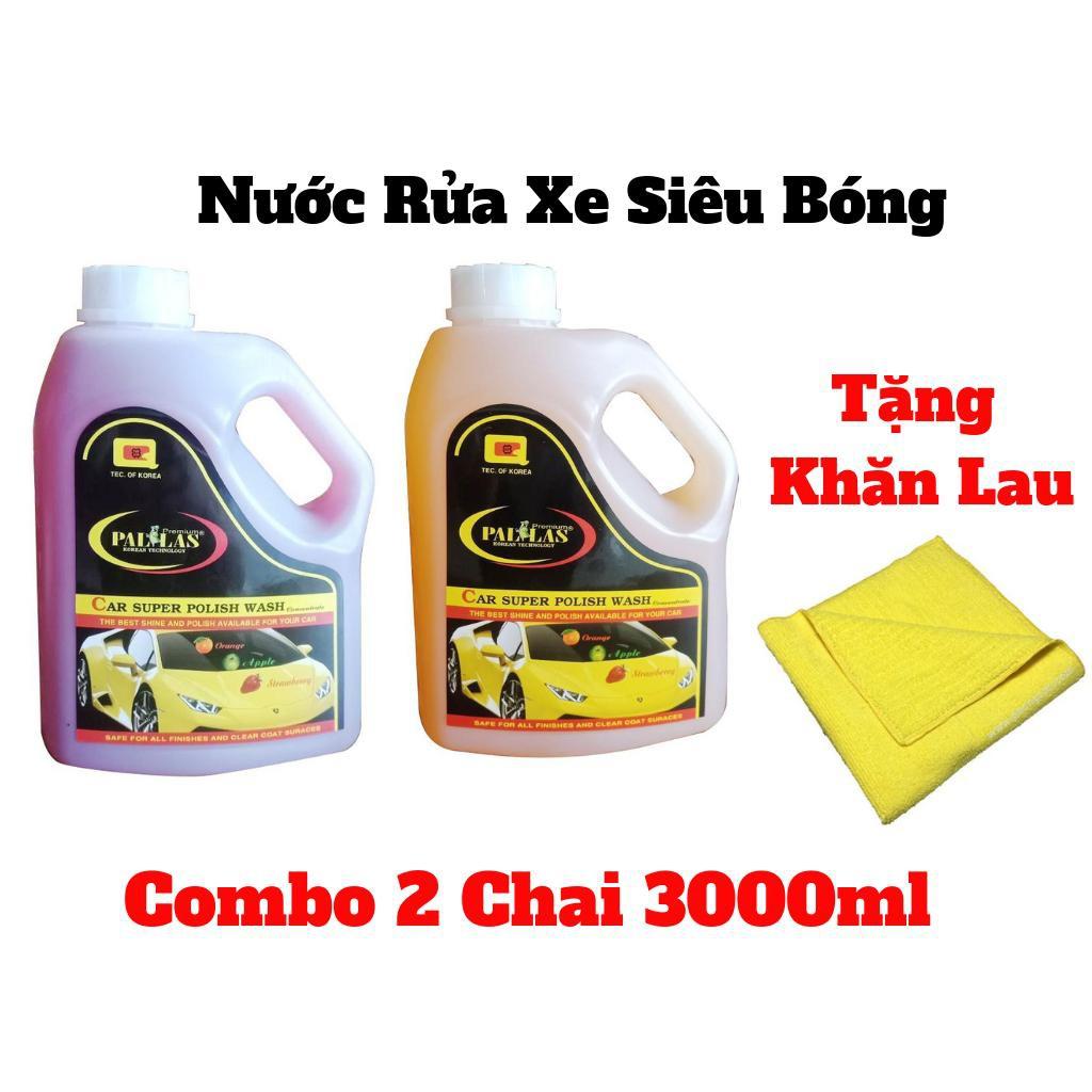 Combo 2 Chai Nước Rửa Xe Siêu Bóng Pallas 3000ml Tặng Kèm Khăn