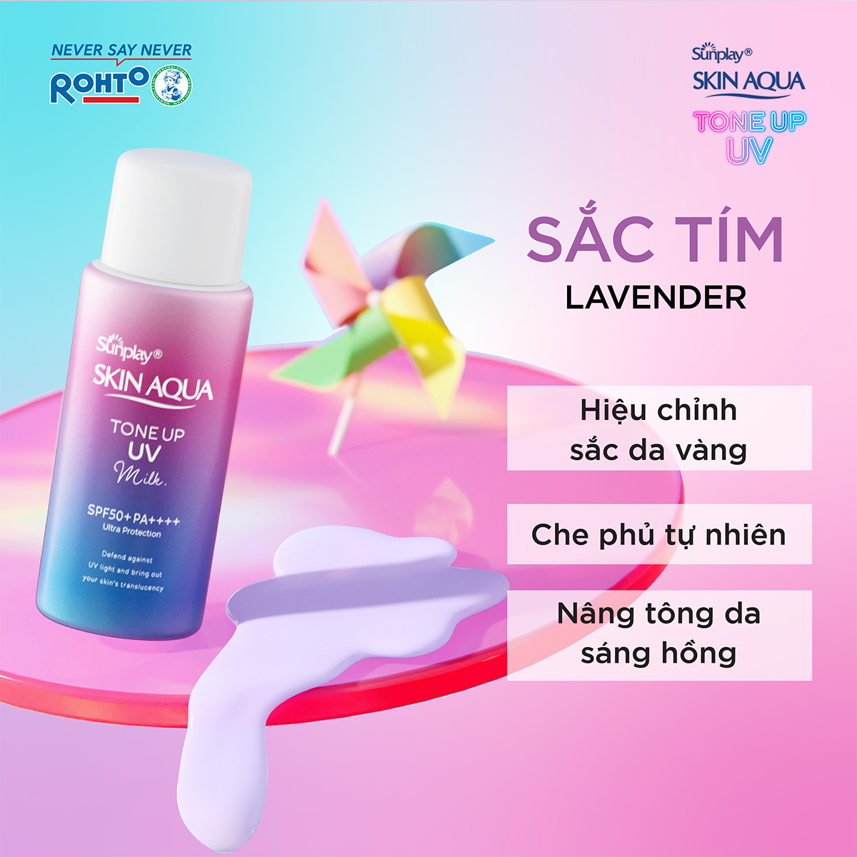 Sữa chống nắng nâng tông Skin Aqua Tone up Lavender cho da tối màu &amp; da vàng Sunplay Skin Aqua Tone Up UV Milk Lavender SPF 50+ PA++++ 50g