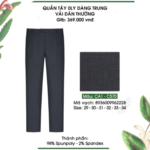 Quần Tây Nam Công Sở 0ly Form Suông Classic 369