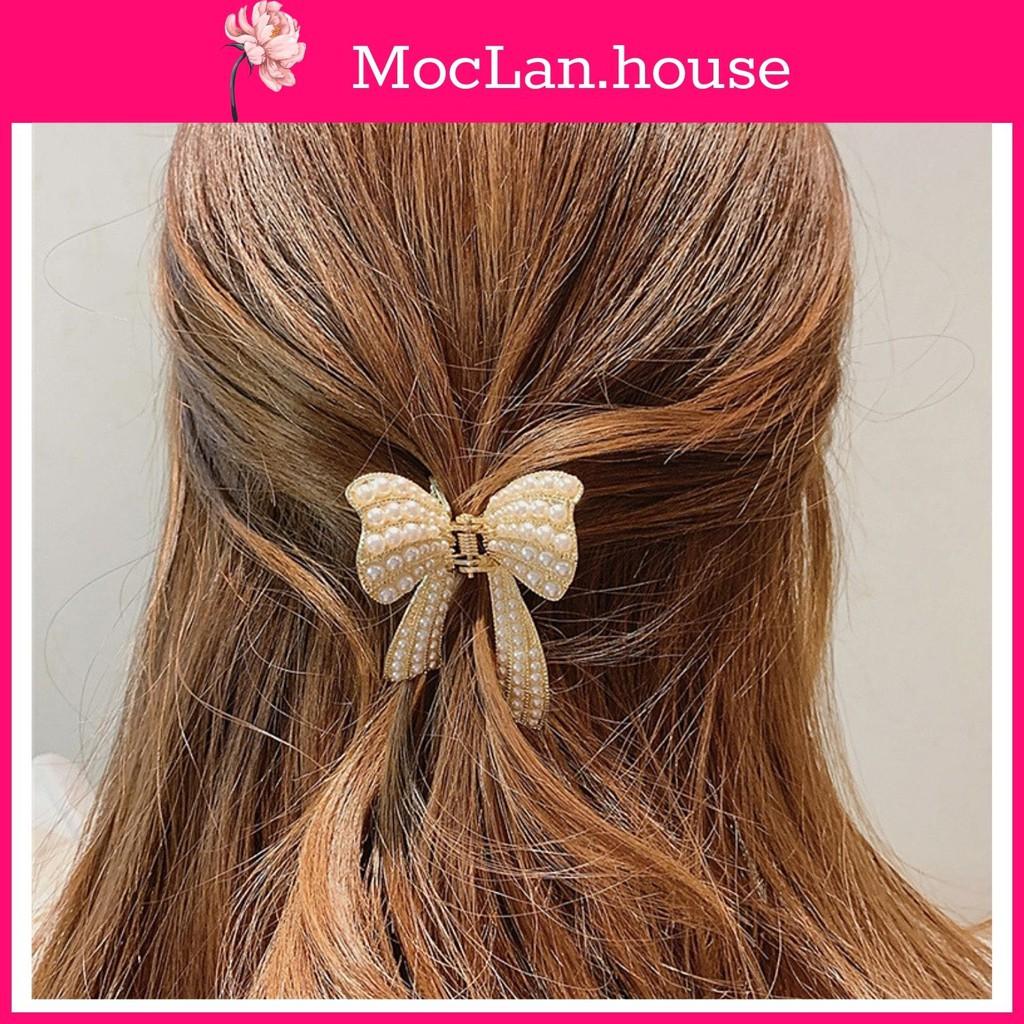 Kẹp tóc hình nơ đính ngọc trai siêu xinh cho bạn nữ-moclan.house