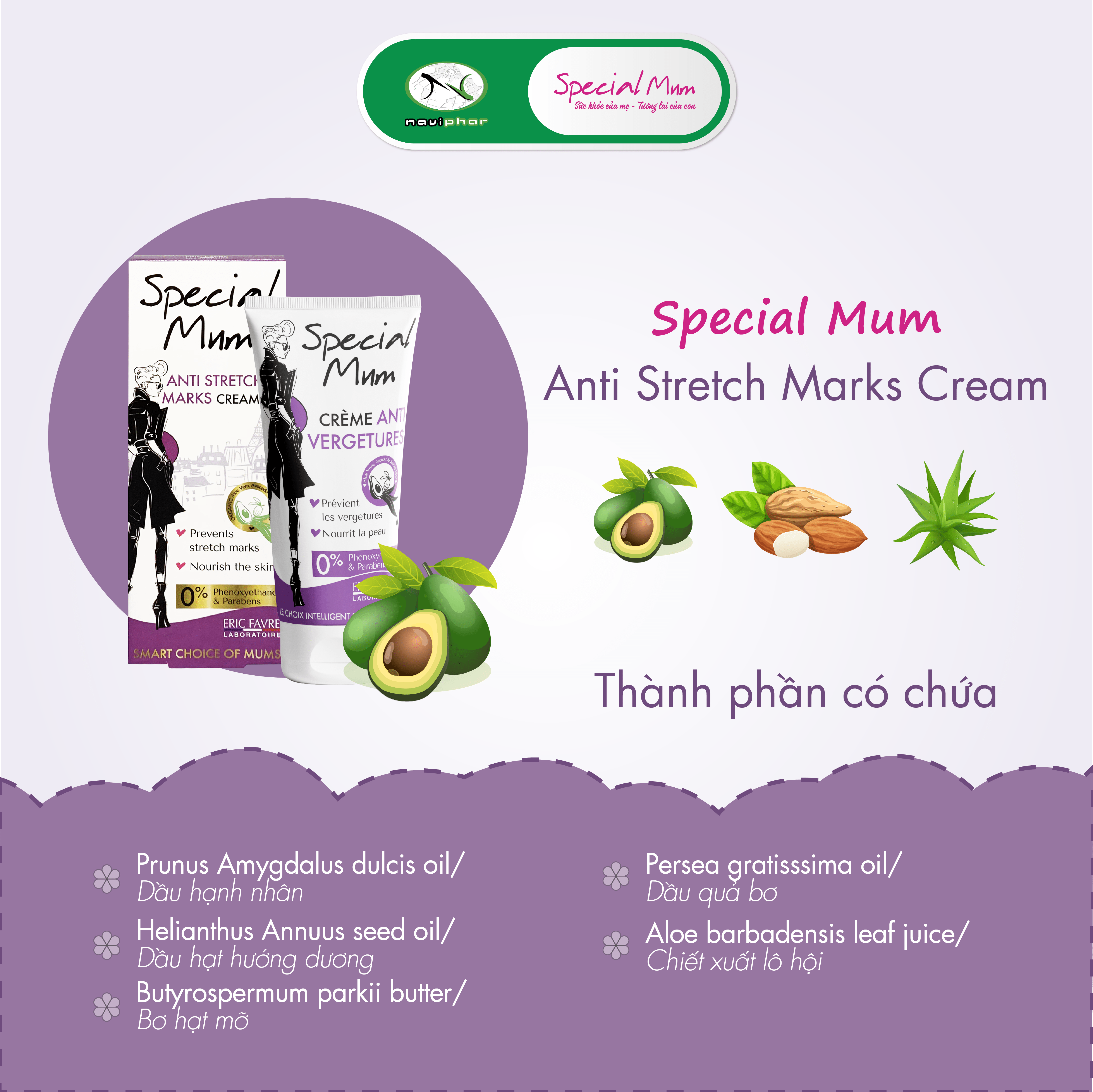 Special Mum Anti Stretch Marks Cream - Hỗ trợ làm mờ các nếp nhăn trên da, rạn da, dưỡng ẩm da [Nhập khẩu Pháp]