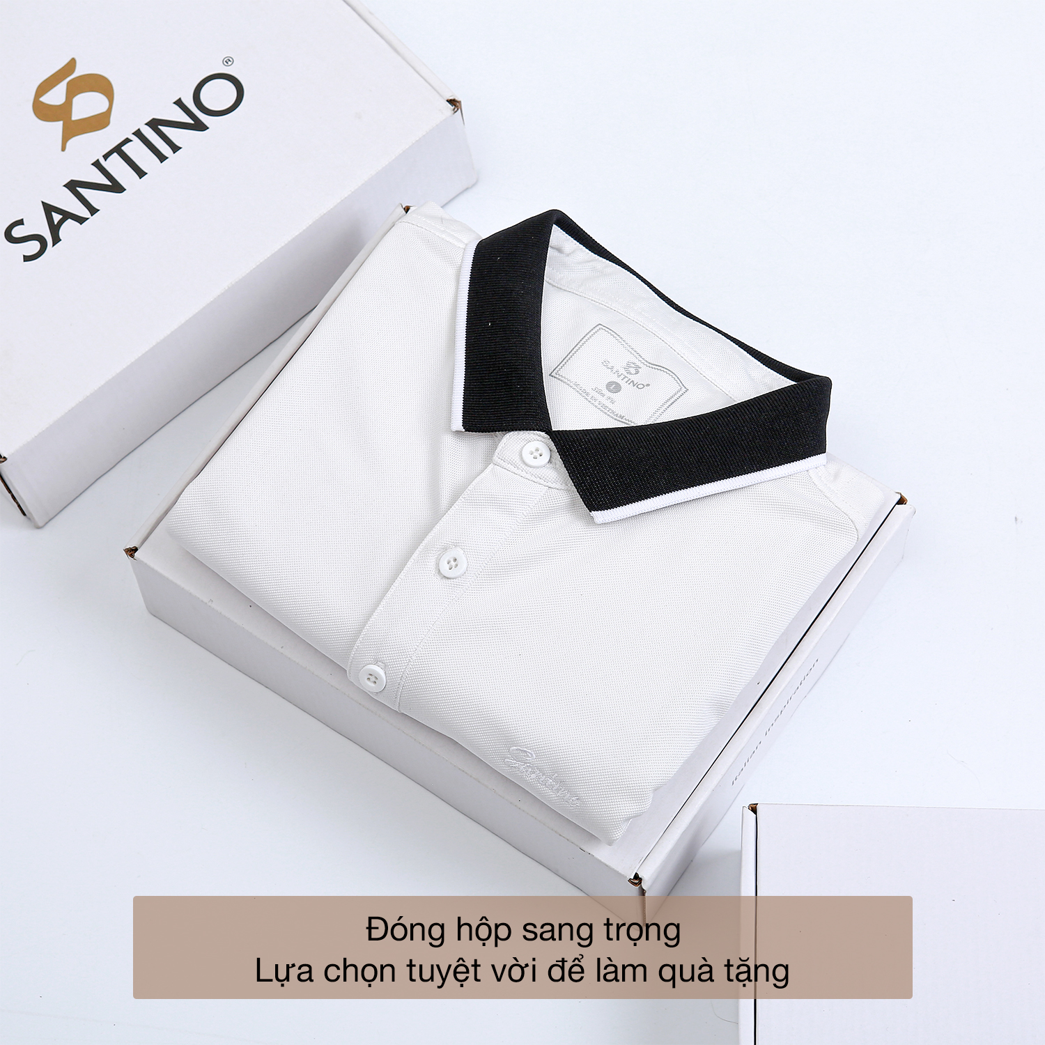 Áo Polo nam Cá Sấu SANTINO form chuẩn, phối bo cổ đen, trẻ trung, chống nhăn - E001