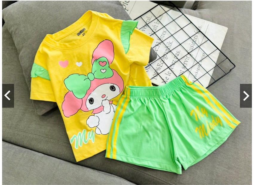 Đồ bộ bé gái, bộ cộc tay mùa hè cho bé gái size 12-40kg chất cotton mềm mịn mát